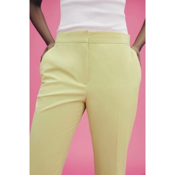Zara Neon Yellow Straight Leg Ankle Trouser Pants - Picture 2 of 14